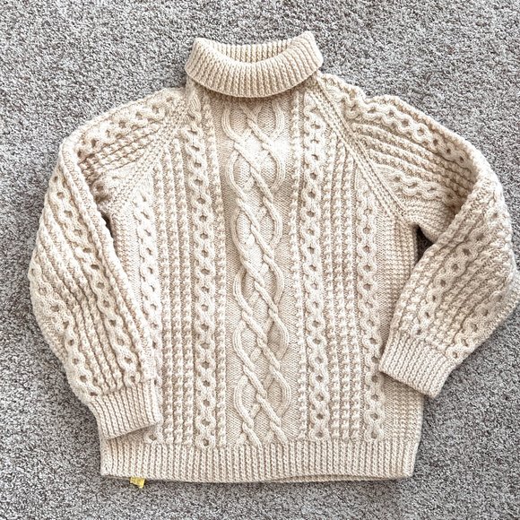 70's Carbery Irish Wool - Chunky Cream Sweater - Fisherman Knit- Size Medium - Picture 2 of 14